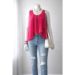 New York & Company Pink Chiffon Sleeveless Blouse Top Women’s Small Flowy